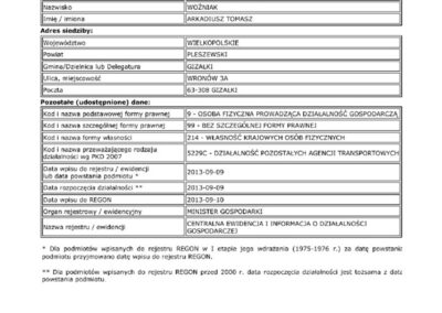 Certyfikaty i licencje 5 REGON Woz-Trans
